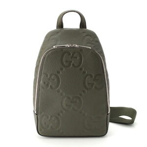 Gucci Jumbo GG Embossed Leather Crossbody Bag Khaki Green